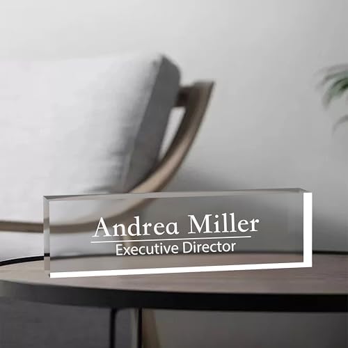 Name Plate for Desk, Office Table Plate Personalized, 8 inch x 2.5 inch Acrylic Desktop Accessories, Office Gifts for Coworkers Boss Teacher, Employee Appreciation Gifts, Professional Desk Name Title - Image 3