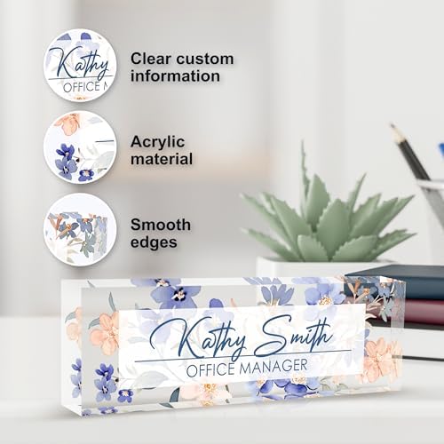 Personalized Name Plate for Desk, Custom Desk Name Plate, Acrylic Name Plate Office Desk Accessories, Personalized Office Gifts for Coworkers Teachers, Employee Appreciation Gifts (A-WaterColor2) - Image 3