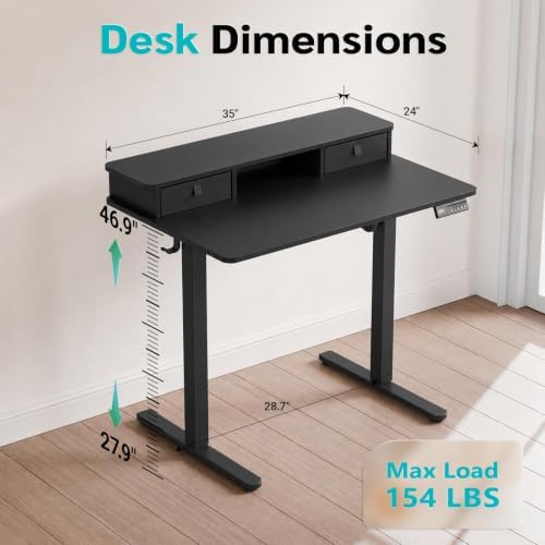 35" x 24" Electric Standing Desk with Dual Drawers, Black - Image 3