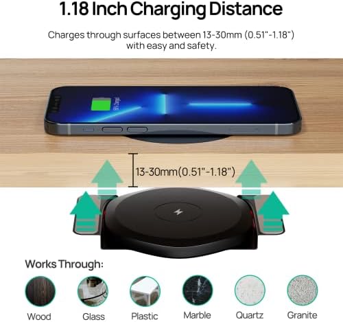KPON Invisible Wireless Charger,30mm Under Desk Charger Mat, Furniture Table Nightstand Desktop Charging Station for iPhone17/16/15/14/13/12/Samsung/LG/Google Pixel Desk Essentials(with QC Adapter) - Image 4