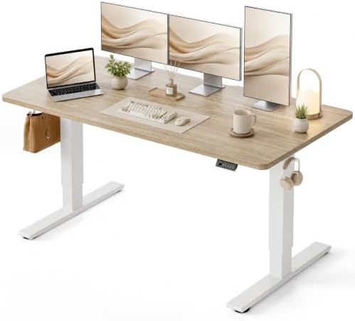 CubiCubi 63x28 Large Electric Standing Desk Height Adjustable, Light Walnut by CubiCubi