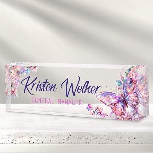 Custom Office Name Plate for Desk - Desk Name Plate Personalized Gifts for Coworkers, Boss, Employees, Teacher, Nurse - Office Desk Decor for Women Men - Employee Appreciation Gifts (Butterfly) by Cryphart-CustomGiftExpert