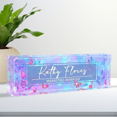 Desk Name Plate Personalized, Custom Acrylic Name Plate for Desk, Purple Elegant Decorative Office Signage by Ueedklaayy