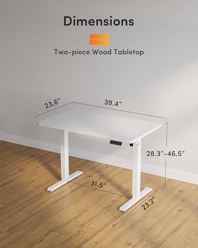 DESINO Standing Desk, 40 × 24 Inches Electric Height Adjustable, Sit and Stand Up, Computer Office Desk with Splice Board, White Frame/White TOP - Image 3