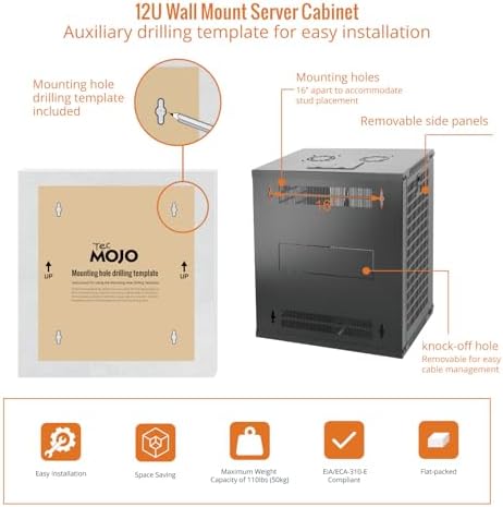 Tecmojo 12U Wall Mount Rack Network Cabinet for 19” IT Equipment,with Lockable Mesh Door and Removable Side Panels,Cooling Fan,Black,17.7inch Deep - Image 5