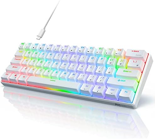 RK ROYAL KLUDGE RK61 Wired 60% Mechanical Gaming Keyboard, Compact PC Game Keyboards with QMK/VIA Programmable RGB Backlit, Hot Swappable Custom Keyboard for Win/MAC, Pre-lubed Red Switch, White by RKROYALKLUDGE