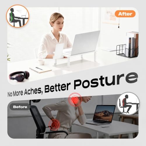 Computer Monitor Stand Riser for Desk, 3 Height Adjustable PC Laptop TV Desktop Monitor Stand Shelf, Metal Printer Table with Phone Holder, Stand Riser for Desk, Office Desk Organizers and Accessories, White 2 Pack - Image 4
