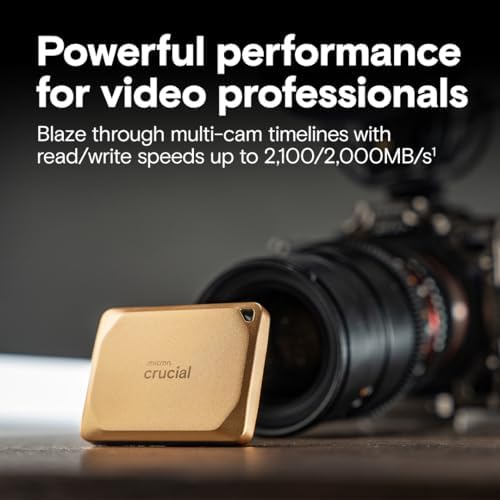 Crucial X10 Pro 2TB Portable SSD, Up to 2,100MB/s Read, 2000MB/s Write, USB 3.2 USB-C, External Solid State Drive, Durable Storage for Professional Creators, Gold - CT2000X10PROSSD9D02 - Image 2