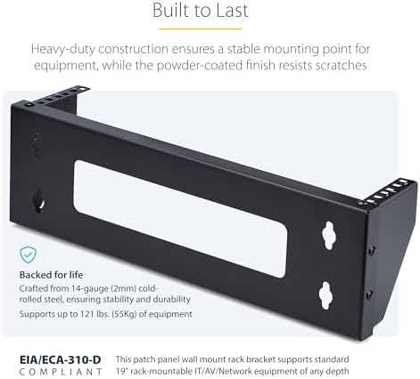StarTech 2U Vertical Wall-Mount Bracket, 19in, 121lb, 55kg (RK219WALLV-N) - Image 3