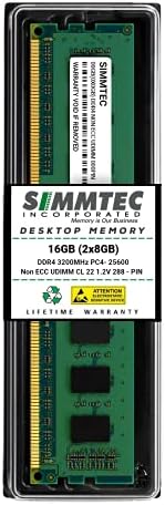 Simmtec RAM 16GB (2x8GB) DDR4 3200MHz DIMM PC4-25600 UDIMM Non-ECC CL22 1.2V 288-Pin Desktop Computer RAM Memory Upgrade Kit by SimmtecInc
