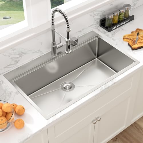 Sarlai 36 Inch Drop In Kitchen Sink - 36x22 Drop Kitchen Sink Ledge Workstation 16 Gauge Stainless Steel Sink Topmount Single Bowl Over Counter Kitchen Sinks Basin Round Corners - Image 3