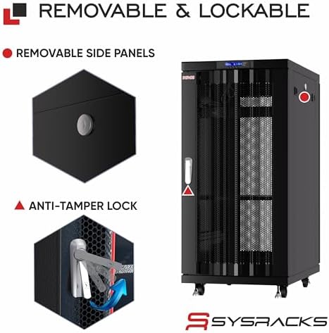 Sysracks 22U Network Rack Cabinet, 32" Deep, Mesh Door, 19-Inch - Image 5