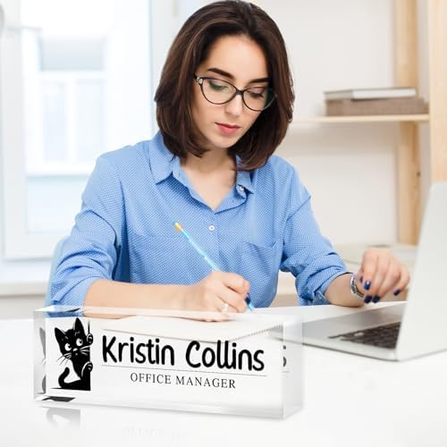Custom Name Plate for Desk, Personalized Desk Name Plate on Clear Acrylic Glass, Appreciation Gifts for Teacher Employee Boss Coworkers Nurse, Office Desktop Accessories For Women Men (Slate) - Image 4