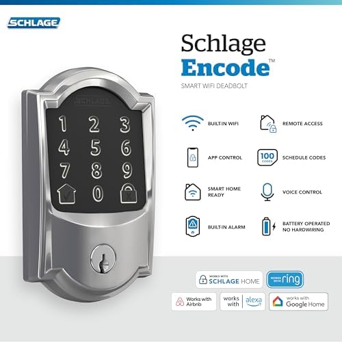 Schlage Encode Smart WiFi Deadbolt Lock with Camelot Trim, Bright Chrome - Image 2