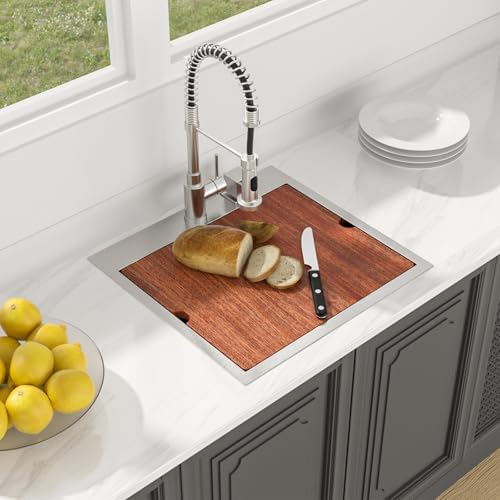 Lordear 21x20x10 Inch Drop in Bar Kitchen T304 16 Gauge Stainless Steel Single Bowl Workstation Topmount Over Counter for Wet Bar Prep Small Kitchen with Cutting Board - Image 2