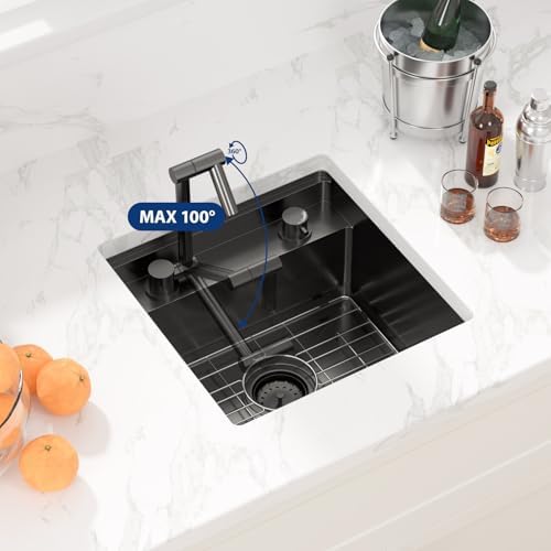 Sarlai Black Undermount Bar Sink With Foldable Faucet - 18x18 Inch Outdoor Black Kitchen Sink RV Workstation 16 Gauge Stainless Steel Single Bowl Handmade Outdoor BBQ Sinks with Lid - Image 6