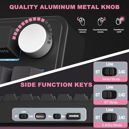 M75 Mechanical Keyboard,75% Gasket Hot Swappable,RGB Backlit,Side Printed PBT Keycaps,2.4Ghz/Bluetooth/USB-C Gaming Keyboards (Black and Pink) - Image 3