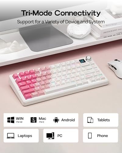 EPOMAKER X Aula F75 MAX Wireless Mechanical Keyboard with TFT Screen and Knob, Gasket Keyboard in 75% Layout, Hot Swappable Gaming Keyboard for PC/Mac/Linux (White Pink) - Image 4
