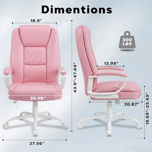 Executive Office Chair, Home Computer Desk Chair, PU Leather, Pink - Image 3