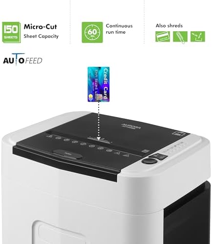 Aurora High Security 150-Sheet Auto Feed Micro-Cut Paper and Credit Card Shredder with 6.3 Gallon Pullout Basket / 60 Minutes/Security Level P-4 - Image 2