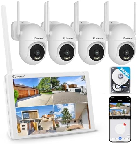 Jennov 5MP WiFi Security Camera System with Monitor, 4 Plug-in Cameras by Jennov