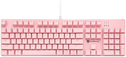Merdia Full Size Wired Mechanical Gaming Pink Keyboard | Blue Switch 104 Keys US Layout Full Size Pink PC Gaming Keyboards | Hot Swappable LED Backlit Light Up Wired Mechanical Computer Keyboards by Merdia