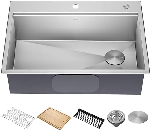 KRAUS Kore 30-Inch Drop In/Top Mount Workstation 16 Gauge Single Bowl Stainless Steel Kitchen Sink with Accessories, KWT310-30 by Unknown