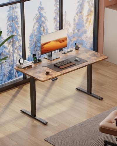 HLDIRECT 55" Electric Standing Desk with Power Outlets, Brown - Image 2