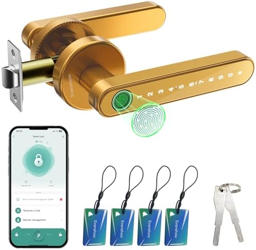 Smart Door Lock with Knob, Keyless Entry Door Locks with Handle, Fingerprint Door Knob for Bedroom/Front Door/Apartment,Generate Passcode Gold by Unknown