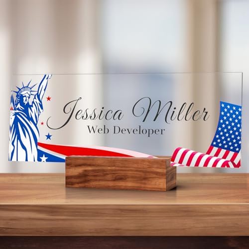 Personalized Acrylic Desk Name Plate with Walnut Wood Base by nyareka