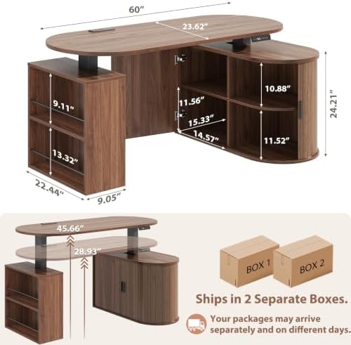 HSH Electric Standing Desk with Storage Cabinet Walnut 60" Home Office Desk - Image 2