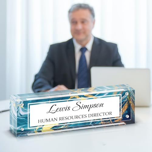Desk Name Plate Personalized, Desk Double sided pattern Name Plate Personalized Office Desk Decor for Women and Men , Teacher Nurse Boss Employee Appreciation Gifts (Green marble, fixed pattern) by Unknown