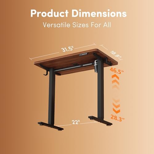 FEZIBO 32" Small Electric Standing Desk Height Adjustable Desk, Dark Walnut - Image 3