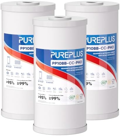 PUREPLUS 10"x4.5" Whole House Scale Inhibitor & Sediment Water Filter,3PACK by PUREPLUS