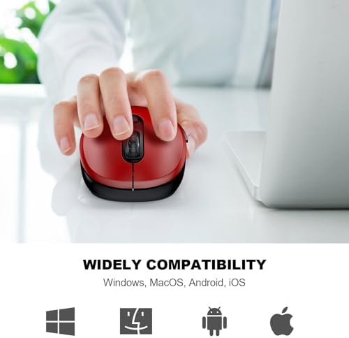 WisFox 2.4G Wireless Mouse for Laptop, Ergonomic Computer Mouse with USB Receiver and Type-C Adapter, 6 Button Cordless Mouse Wireless Mice for Windows Mac PC Notebook (Red) - Image 6
