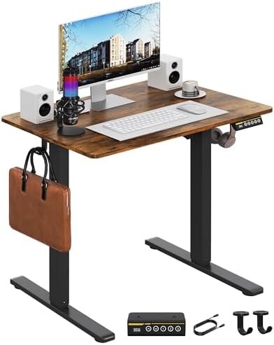 Electric Standing Desk with Lockable Wheels,Adjustable Height Sit Stand Desk for Home Office,Ergonomic Computer Desk Workstation (Brown, 32 * 24) by GamorkLLC
