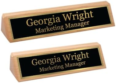 Gem Awards Custom Name Plate for Desk, Oak Insert, 2x8 Inch - Image 2