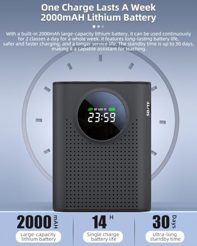 S67 Voice Amplifier Wireless Microphone for Teachers Classroom Rechargeable, Mini Lavalier Lapel Mic, Portable Speaker PA System with LED Display for Class, Tour Guide, Coaches, Black - Image 4