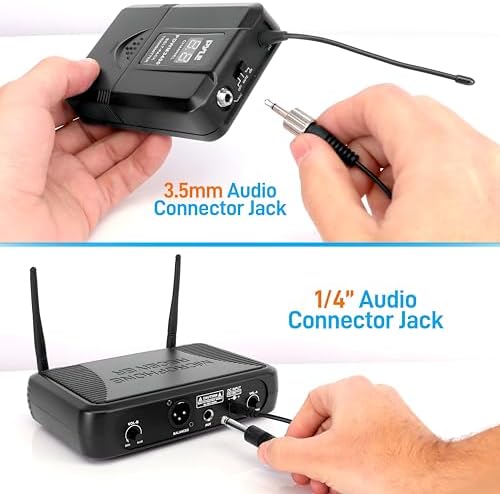 Pyle 2 Channel Wireless Microphone System - Portable UHF Digital Audio Mic Set with 2 Headset, 2 Lavalier lapel, 2 Transmitter, ¼’’ cable, power adapter - For Karaoke, PA, DJ, - PDWM3400,Black - Image 6