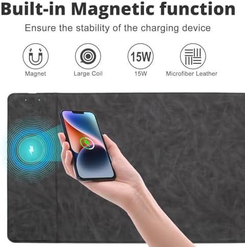 Magnetic 15W Fast Wireless Charging Desk Pad, 35.4"x16.8" Extra Large Mouse Pad, Microfiber Leather Office Desk Mat, Waterproof and Scratch-Resistant Mouse Mat for Office and Home Use, Grey Color - Image 2