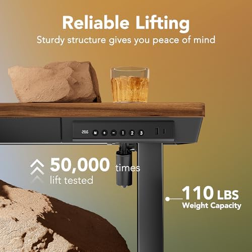 HUANUO Electric Standing Desk with Drawers, 35 X 20 Inch Electric Adjustable Height Desk, Quick Install One-Piece Tabletop with USB Charging Ports, Sit to Stand Up Desk for Home Office, Black Walnut - Image 7