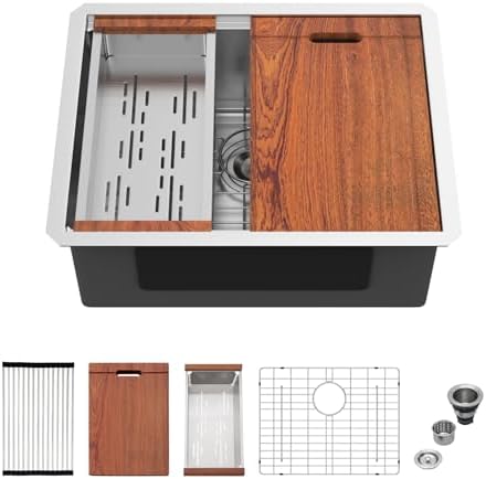 Mocoloo 24 Inch Undermount Kitchen Sink - 24 x 19 Bar Sinks Stainless Steel 16 Gauge Single Bowl Under Counter Small Kitchen Sink Workstation 10'' Deep Handmade Basin by MocolooHome