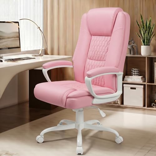 Executive Office Chair, Home Computer Desk Chair, PU Leather, Pink - Image 2