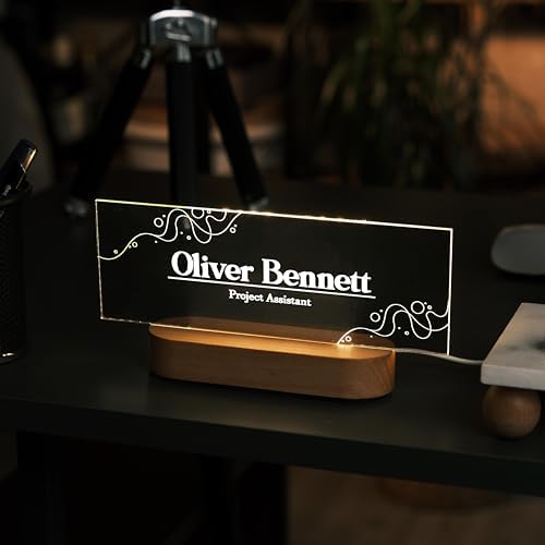 Personalized LED Desk Name Plate Custom Acrylic Office Name Sign with Wooden Base - Image 6