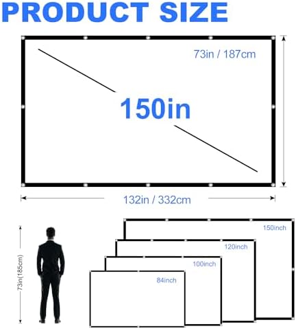 150 inch Outdoor Projector Screen,DUYIKJ Foldable Washable Portable Projection Screen Projector 4K 16:9 HD Rear Front Movies Screen for Backyard Home Theater Office - Image 5