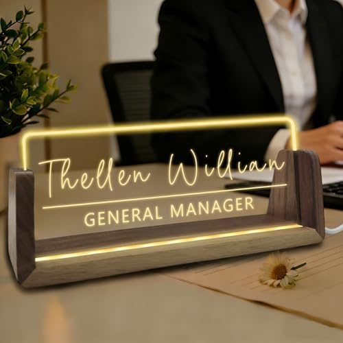 Desk Name Plate Personalized Custom Light Up Acrylic Plaque for Desk Customized Office Gifts for Boss Coworkers Teacher Employee Office Decor for Women Men by YAEILOV