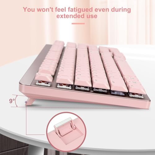 LeadsaiL Wireless Keyboard and Mouse Combo, 2.4Ghz Cordless Mechanical Keyboard and Silent Mouse for Business, Low-Profile Red Switch, 98-Key Compact Slim Keyboard for Windows/MacOS PC Laptop - Pink - Image 5