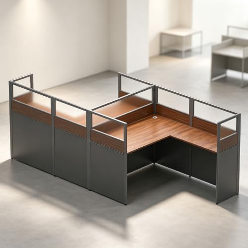 Office CubicleDesk with Mute Privacy Panels (B2 Person-F, Dark Walnut) by Nykto