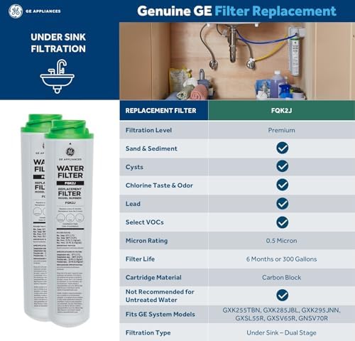 GE Under Sink Water Filter Replacement, Dual Flow, Reduces Sediment, Rust & Other Impurities from Water, Fits GXK255TBN Under Sink Filtration System, Replace Every 6 Months, FQK2J, 2 Filters - Image 5
