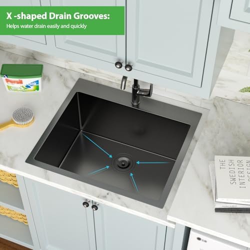 25 Inch Black Drop In Stainless Steel Laundry Utility Sink - Image 4